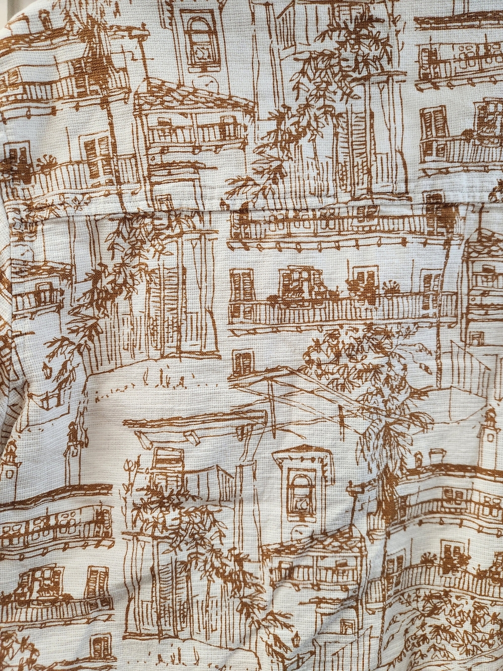 Mens Common People Short-Sleeve Button-Down Shirt with Brown Architectural Print - Picture 4 of 4